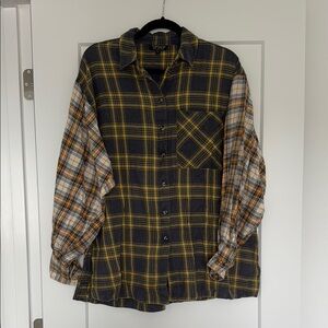 Topshop Yellow and Blue Flannel Shirt with Unique Split Pattern LAST CUT ✂️